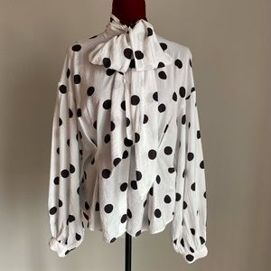 H&M tie neck polka dot blouse